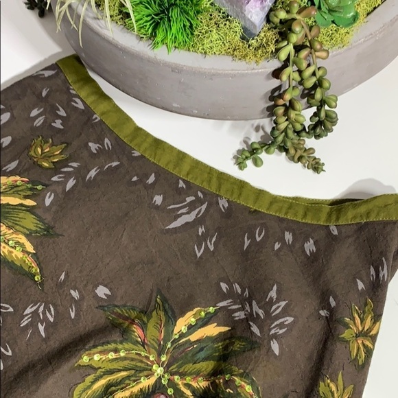 A Line Palm Tree Island Sequence Swing midi skirt women’s 6 brown/green - Picture 4 of 8